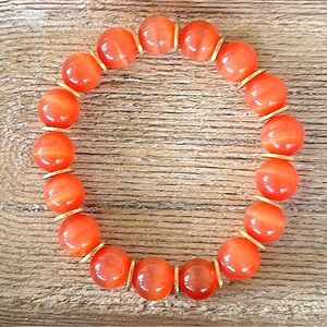 Birch House Jewelry 10mm Orange Tigers Eye Beaded Bracelet with Gold Accent Bead